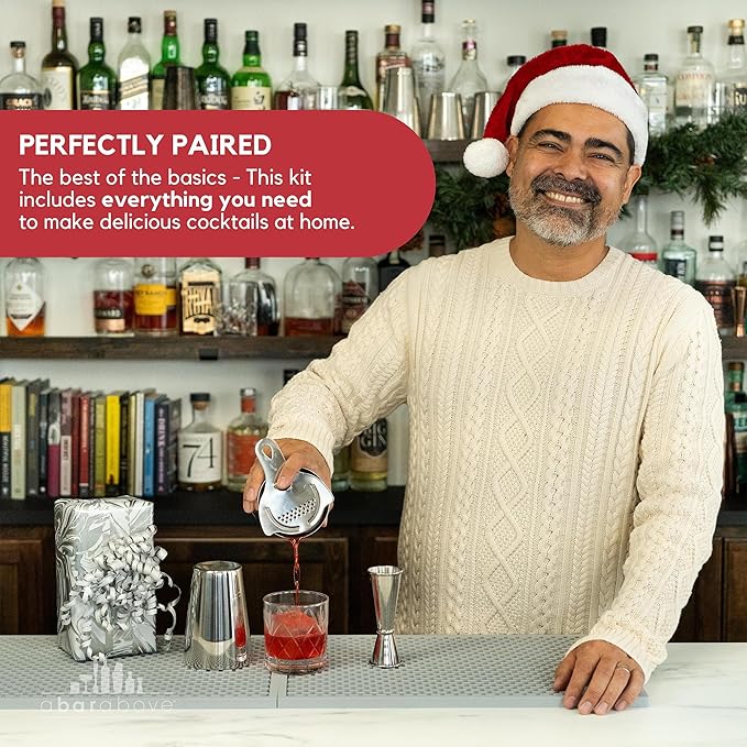A Bar Above 4-Piece Cocktail Shaker Set for Professional & Home Bar – Premium Bar Kit Gifts Includes Strainer, Japanese Jigger & Boston Shaker Set