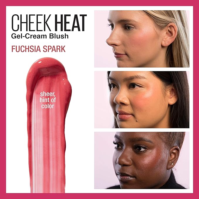 Maybelline Cheek Heat Gel-Cream Blush Makeup, Lightweight, Breathable Feel, Sheer Flush Of Color, Natural-Looking, Dewy Finish, Oil-Free, Fuchsia Spark, 1 Count-BrightBean Baby