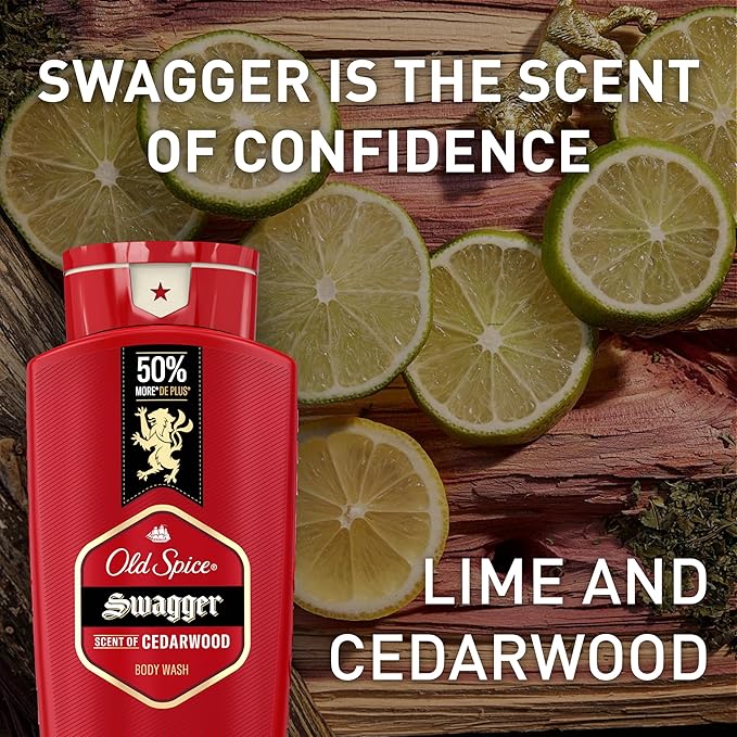 Old Spice Body Wash for Men, 24/7 Shower Fresh with Lasting Scent, Red Collection, Swagger with Cedarwood Scent, 24 fl oz (Pack of 2)-BrightBean Baby