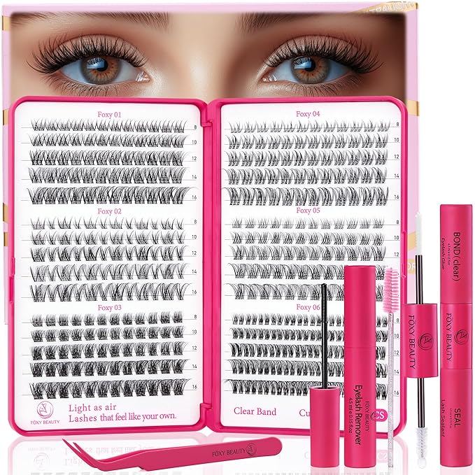 Nova Lash Clusters Kit - 360 pcs Lash Clusters Natural Look Invisible Band Eyelash Clusters Lash Extension Kit with Bond and Seal 0.07D D Curl WideSpan Cluster Eyelash Extension Kit 8-16mm DIY at Home-BrightBean Baby