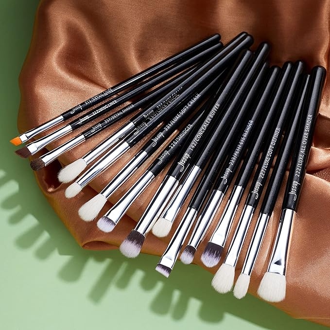 Jessup Eye Makeup Brushes Set Professional 15pcs with Eyeshadow Blending Concealer Eyebrow Eyliner Brush (Pearl Black/Silver)-BrightBean Baby