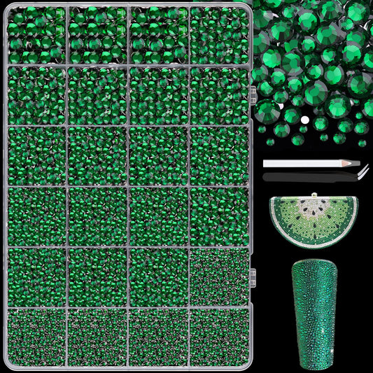 25000Pcs Resin Jelly Rhinestones with Tweezers for Crafting, 2-6mm Mixed Sizes (Dark Green) Non Hotfix Flatback Gems, Bedazzling Crystal for DIY Crafts Clothing Tumblers Mugs Shoes Decor Nail Art-BrightBean Baby