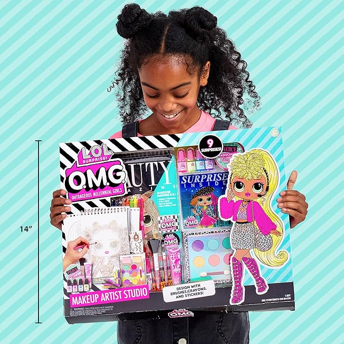 Horizon Group USA LOL OMG Make Up Artist Studio, DIY Craft Kit, Design with Brushes, Crayons & Stickers.Use Stencils to Color in Make-Up.Nail Polish, Decals & Surprise Blind Bags Included-BrightBean Baby