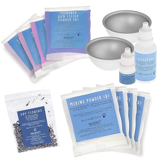 MAD BEAUTY Make It Your Own Bath Bomb Set (Up to 4 Bath Bombs), Self-Care DIY Kit, Floral Fragrance Oil, Dried Flowers, Reusable Molds, & Instructions-BrightBean Baby