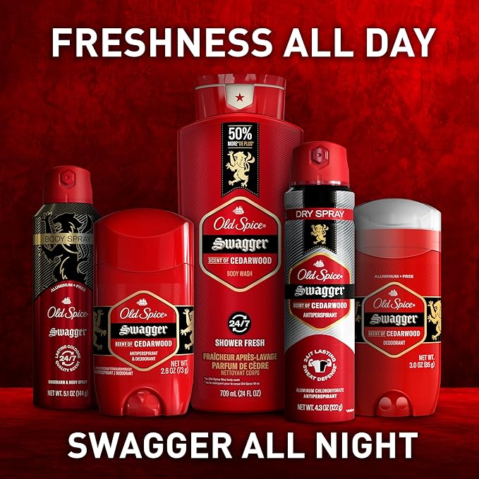 Old Spice Body Wash for Men, 24/7 Shower Fresh with Lasting Scent, Red Collection, Swagger with Cedarwood Scent, 33.4 fl oz (Pack of 4)-BrightBean Baby