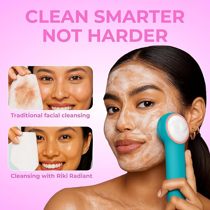 Electric Silicone Face Scrubber - 2-in-1 Facial Rotating Vibrating Exfoliating Brush - Waterproof & Portable, Rechargeable, for Cleaning, Exfoliation, Massage, Suitable for Men & Women (Green)-BrightBean Baby