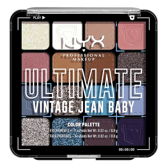 NYX PROFESSIONAL MAKEUP, Ultimate Shadow Palette, Eyeshadow Palette - Vintage Jean Baby-BrightBean Baby