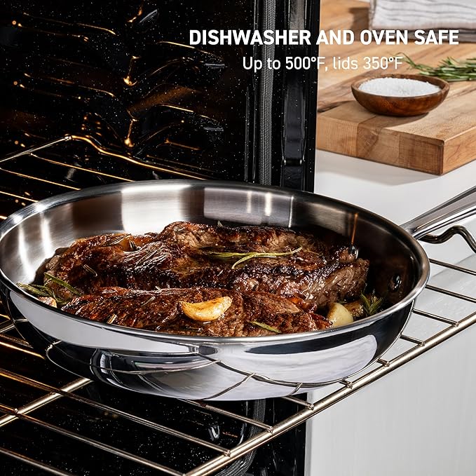 T-Fal Pro Tri-Ply Stainless Steel Cookware Set 3 Piece - Induction Compatible Silver