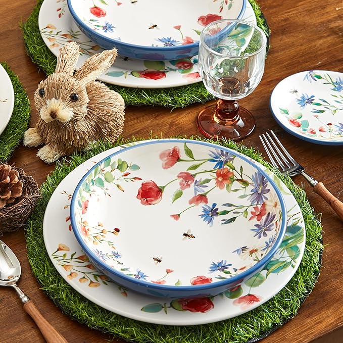 Bico Summer Provence Pasta Bowls, 35oz Salad Bowl Set of 4, Large Ceramic Serving Dinner Bowls for Soup and Cereal, Microwave and Dishwasher Safe, Gift for Housewarming and Thanksgiving