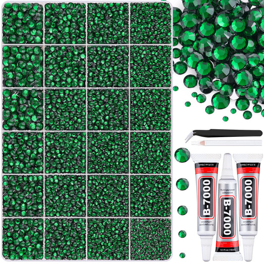 30000Pcs Resin Emerald Green Rhinestones for Bedazzling Crafting with b7000 Jewelry Glue, Bulk Flatback Gems Bedazzler Kit for Crafts Clothes Shoes Fabric Nail Diamond Art, Assorted Size 2/3/4/5/6mm-BrightBean Baby