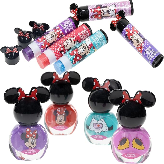 Townley Girl Disney Minnie Mouse Sparkly Cosmetic Makeup Set for Girls with Lip Balm Nail Polish Nail Stickers-35 Pcs|Perfect for Parties Sleepovers Makeovers|Birthday Gift for Girls above 3 Yrs, Kid-BrightBean Baby