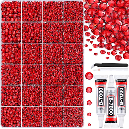 30000Pcs Resin Red Rhinestones for Bedazzling Crafting with b7000 Jewelry Glue, Bulk Flatback Gems Bedazzler Kit for Crafts Clothes Shoes Fabric Nail Diamond Art, Assorted Size 2/3/4/5/6mm-BrightBean Baby
