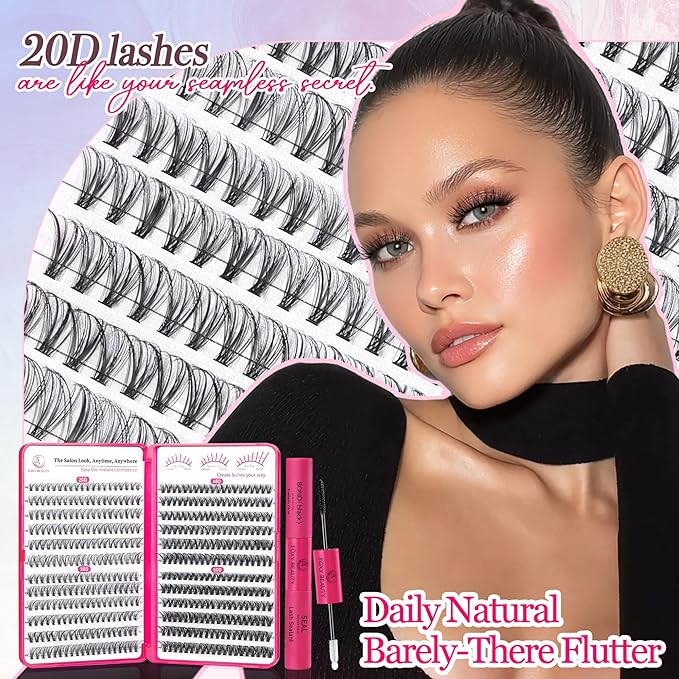 Waltz Lash Clusters Kit - Lash Clusters Lash Extension Kit with Bond and Seal Eyelash Cluster 20D30D40D50D-0.07D Cluster Eyelash Extensions Eyelash Extension Kit DIY at Home-BrightBean Baby