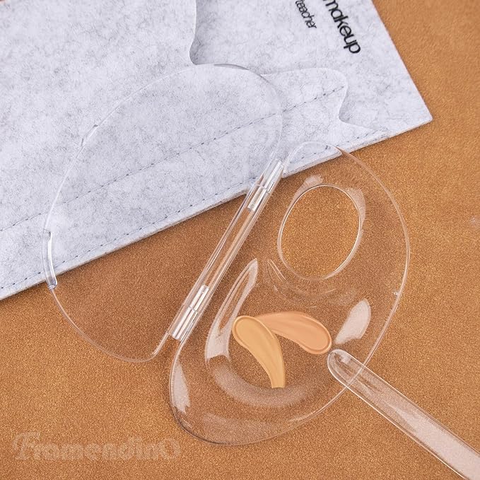 Framendino, 2 Set 3 in 1 Handheld Makeup Mixing Palette, Acrylic Transparent Mixing Foundation Tray with Foundation Spatula for Makeup Artist and Beginner-BrightBean Baby