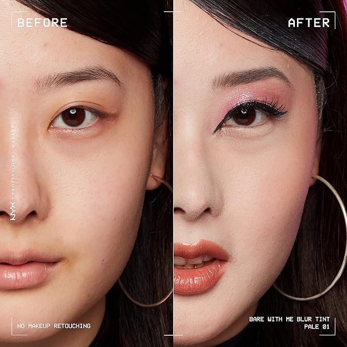 NYX PROFESSIONAL MAKEUP Bare With Me Blur Skin Tint Foundation Make Up with Matcha, Glycerin & Niacinamide - Pale-BrightBean Baby