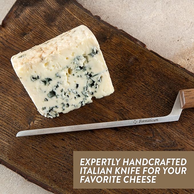 Formaticum Professional Blue Cheese Knife- 8" x 0.25" All Blue Cheese Slicer, Non- Stick Stainless Steel Thin Blade w/Solid Walnut Handle, Great Cheese Charcuterie Accessories, Handmade in Italy