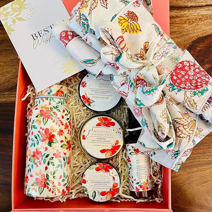 Spa Gift Set with Robe - 7 pc for New Mothers Postpartum Moms & Expecting- Luxurious Gift Set w Jasmine Candle Honey Lotion Coconut Oatmeal Body Scrub - All-Natural for Self-Care. Push present.-BrightBean Baby