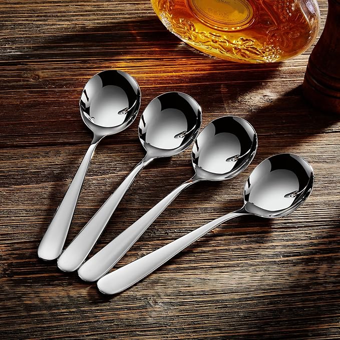 KEAWELL Premium 7" Louise Soup Spoons, 18/10 Stainless Steel, Dishwasher Safe (4)