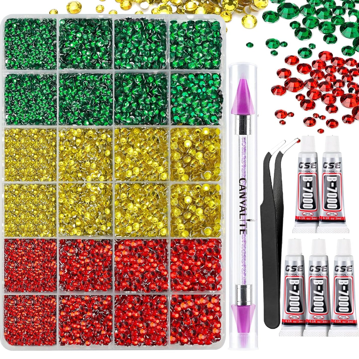 Canvalite 25000PCS Resin Jelly Rhinestones for Crafting, Christmas Flatback Gems, Bedazzling Crystal with 5x2.5g B7000 Jewelry Glue and Tweezers Dotting Pen for DIY Crafts Clothing Shoes Nail Art-BrightBean Baby