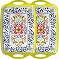 Large Serving Platter with Handles,19”x12”Large Rectangular Melamine Serving Tray Set of 2, Kitchen Food and BBQ Serving Platter, Talavera Grilling Prep and Serve Tray, Dishwasher Safe