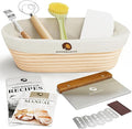 Superbaking 10" Oval Banneton Bread Proofing Basket – Sourdough Starter Kit for Crusty Artisan Style Loaves, Includes Essential Bread Baking Supplies & Tools - Ideal Gift for Bakers