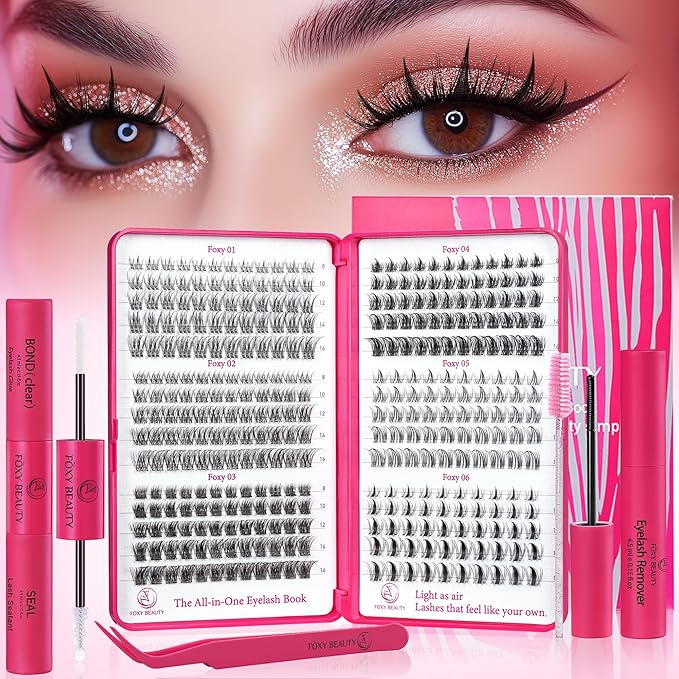 Lash Clusters Kit - Wispy Natural & Manga Spiky Lash Cluster Invisible band 8-16mm Eyelash Clusters Kit D Curl Lash Extension Kit WideSpan with Bond and Seal DIY at Home-BrightBean Baby