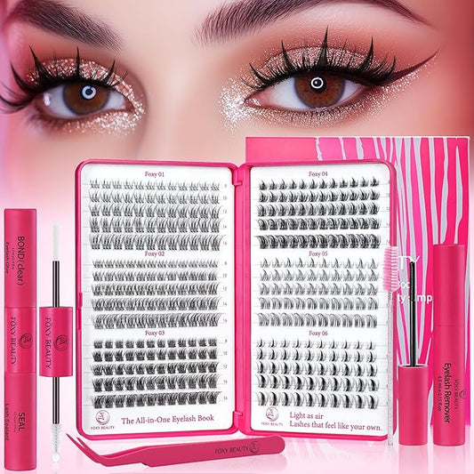 Lash Clusters Kit - Wispy Natural & Manga Spiky Lash Cluster Invisible band 8-16mm Eyelash Clusters Kit D Curl Lash Extension Kit WideSpan with Bond and Seal DIY at Home-BrightBean Baby