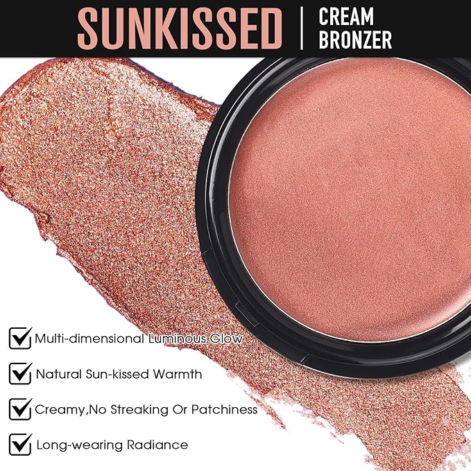UCANBE Face & Body Cream Bronzer, Natural Coral Warm Sun-Kissed Glow Blusher, Buildable Blendable for Long Lasting Radiant Glow, Luminous Bronzing Highlighting Multi-Use Makeup Palette-BrightBean Baby