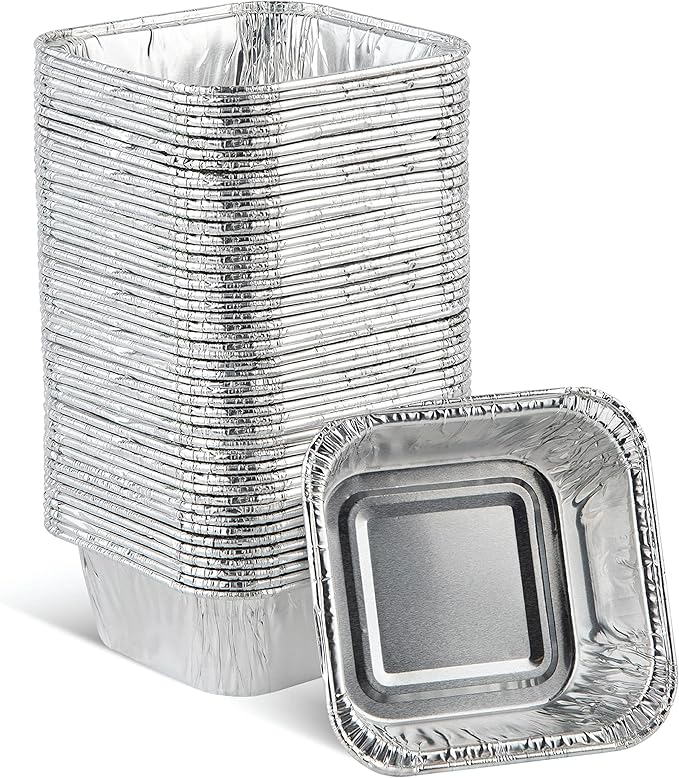 PLASTICPRO Disposable 3'' X 3 X 2'' Inch Square Aluminum Tin Foil Baking Pans Bakeware - Cookware Perfect for Baking Cakes,Brownies,Bread, Meatloaf, Lasagna, Pack of 50
