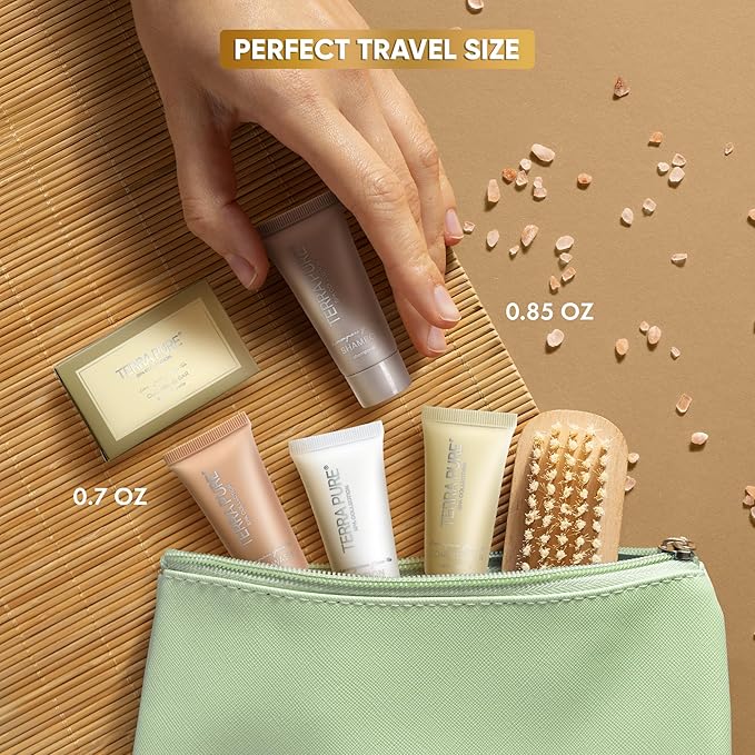 Terra Pure Spa Collection Bulk Set Toiletries | 1-Shoppe All-In-Kit Amenities for Hotels & Airbnb | 0.85 oz Hotel Shampoo & Conditioner, Body Wash, Lotion & Cleansing Bar Travel Size Tubes| 300 Pieces-BrightBean Baby
