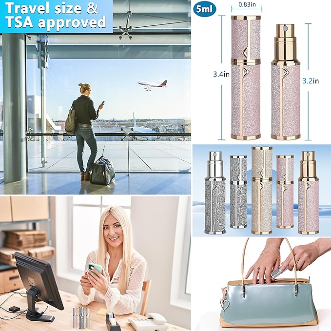 Refillable Travel Perfume Atomizer Bottle - 5ml Luxury Pocket Perfume Dispenser Pump, Travel Perfume Atomiser, Cologne Dispenser, Portable Size Sprayer Bottle for Traveling (Pink - 1)-BrightBean Baby
