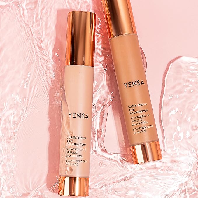 YENSA Super Silk Foundation - Full Coverage, Age-defying complex of Vitamin C, E, Ferulic, and Bakuchiol Oil (Light Medium 1) 1.0 fl oz-BrightBean Baby