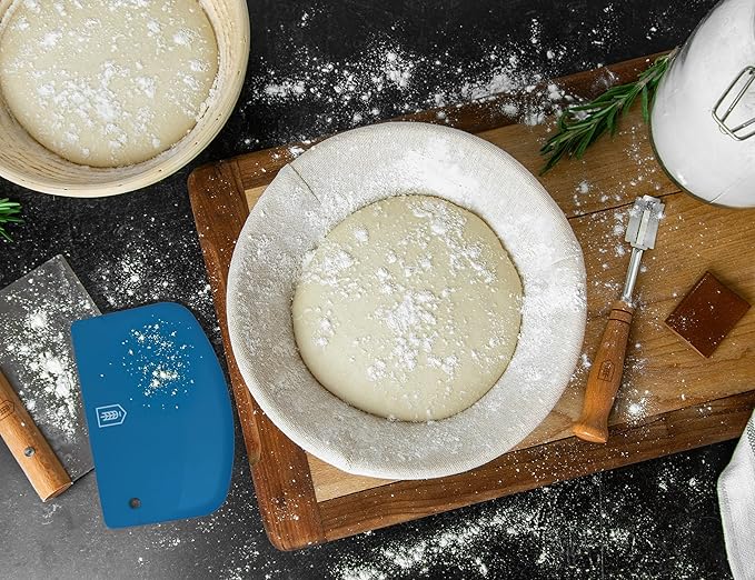 Bread Proofing Set, by Kook, Sourdough Bread, Rattan Baskets and Liners, 1 Round and 1 Oval Banneton Basket, Dough Scrapers, Scoring Lame & Case, 4 Blades, Brush, Plastic Dough Cover, Set of 2