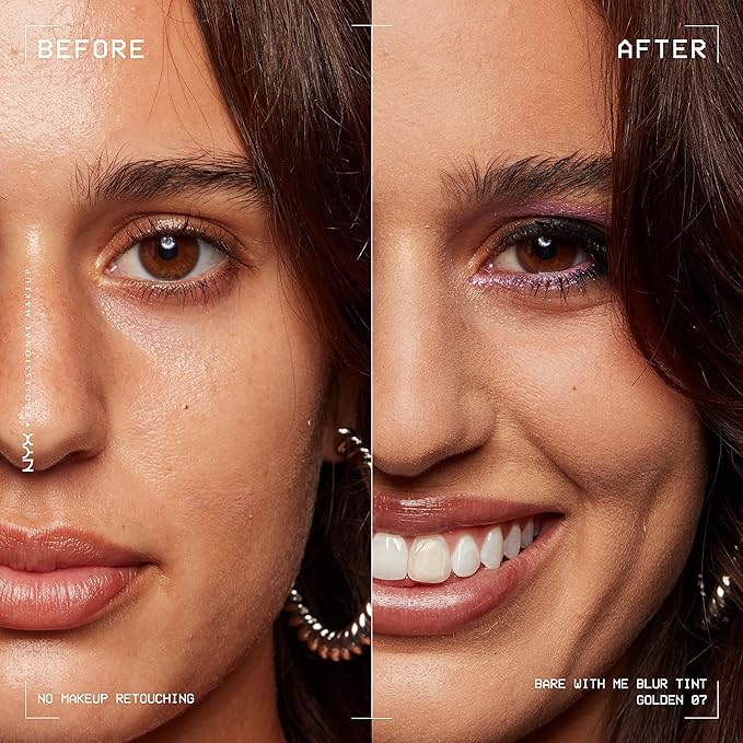 NYX PROFESSIONAL MAKEUP Bare With Me Blur Skin Tint Foundation Make Up with Matcha, Glycerin & Niacinamide - Golden-BrightBean Baby