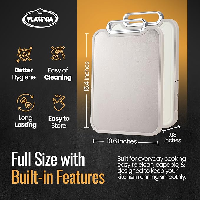 Titanium Cutting Board for Kitchen – Dual-Sided Pure Titanium & PP Surface, Non-Slip, Rust-Proof, Odor Resistant, Dishwasher Safe Premium Chopping Board for Meat & Vegetables