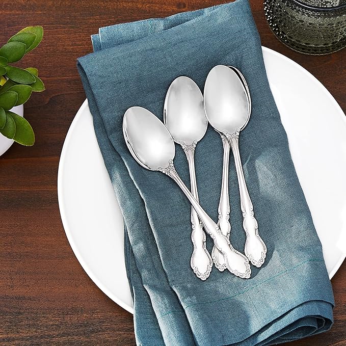 Oneida Dover Fine Flatware Teaspoons, Set of 4 , 18/10 Stainless Steel, Silverware Set, Dishwasher Safe