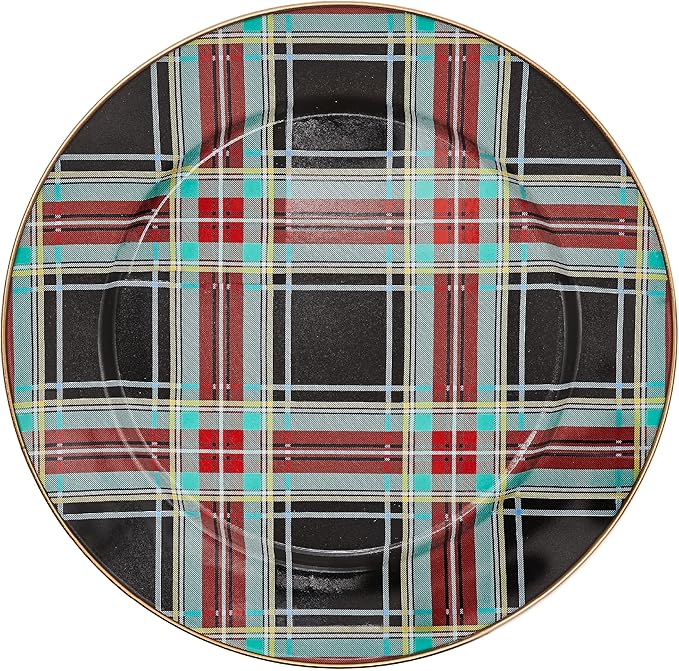 MACKENZIE-CHILDS Enamel Charger Plate, Charger Decoration for Dinner Plates or Home Decor, 12 Inches, Black Tartan, Set of 1