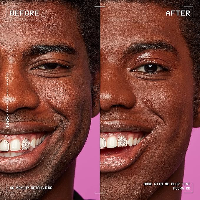 NYX PROFESSIONAL MAKEUP Bare With Me Blur Skin Tint Foundation Make Up with Matcha, Glycerin & Niacinamide - Mocha-BrightBean Baby