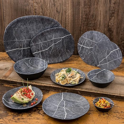 Carlisle FoodService Products Ridge Reusable Plastic Plate Dinner Plate for Home and Restaurant, Melamine, 10.5 Inches, Soapstone, (Pack of 12)