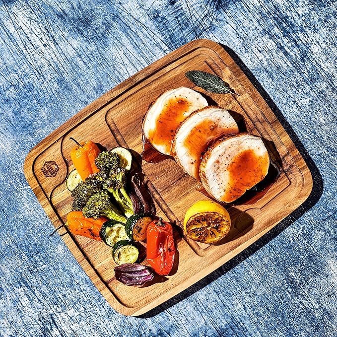 HexClad 4-Piece Bistecca Wooden Steak Plate Set with Juice Channel for Meats, Stackable Design with Straight Edges and Completely Flat Base, Easy to Clean, Lightweight and Durable