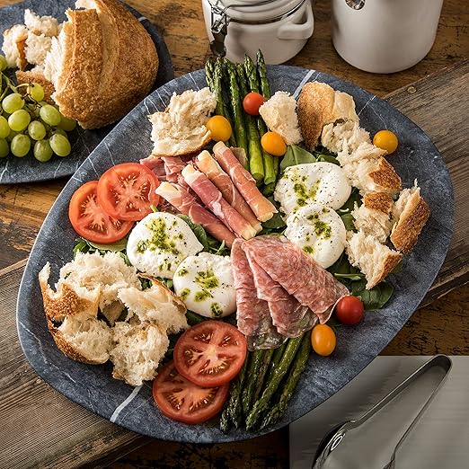 Carlisle FoodService Products Ridge Resuable Plastic Platter Oblong Platter for Home and Restaurant, Melamine, 18 Inches, Soapstone, (Pack of 6)