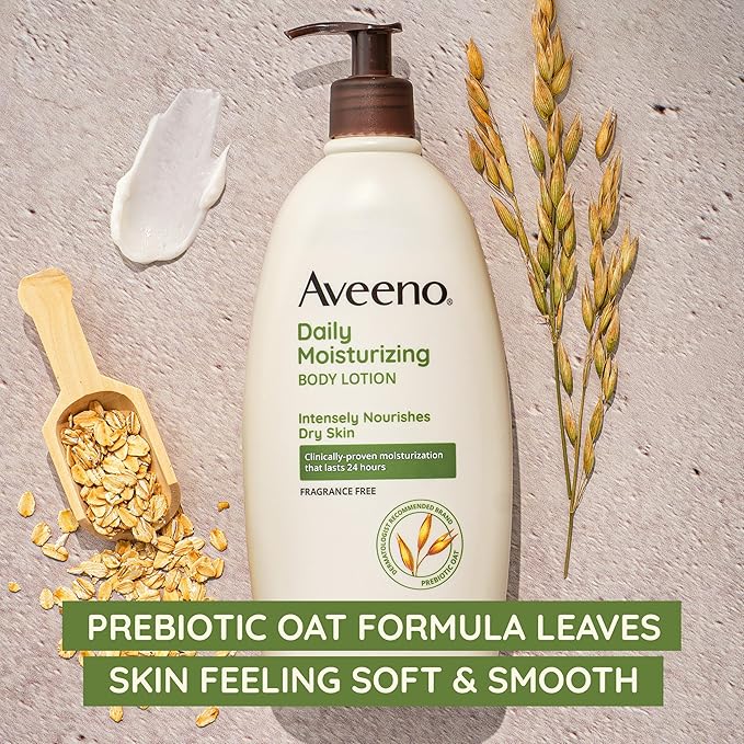 Aveeno Daily Moisturizing Body Lotion, Body Lotion for Dry Skin with Prebiotic Oat, Paraben Free, Fragrance Free, Non-Greasy, Non-Comedogenic Moisturizer, 8 FL OZ-BrightBean Baby