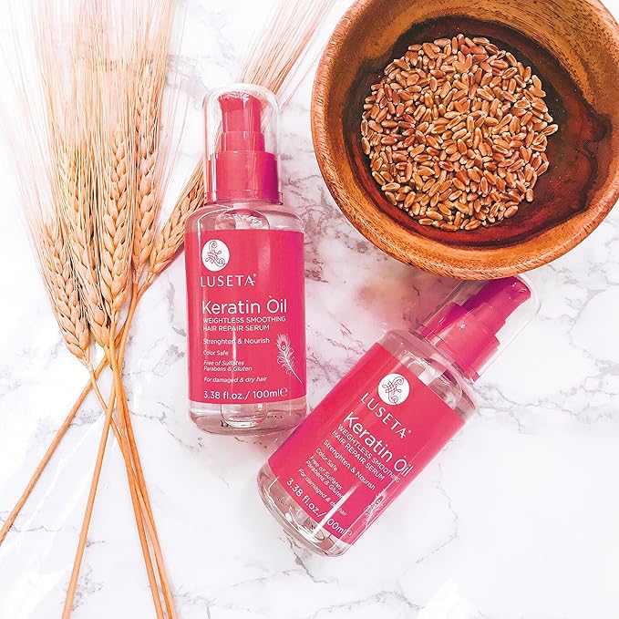 Luseta Keratin Hair Oil Serum for Color Treated Damaged & Dry Hair Strengthening & Nourishing, Keratin Hair Treatment Oil, Free of Sulfates, Paraben and Gluten 3.38 oz-BrightBean Baby