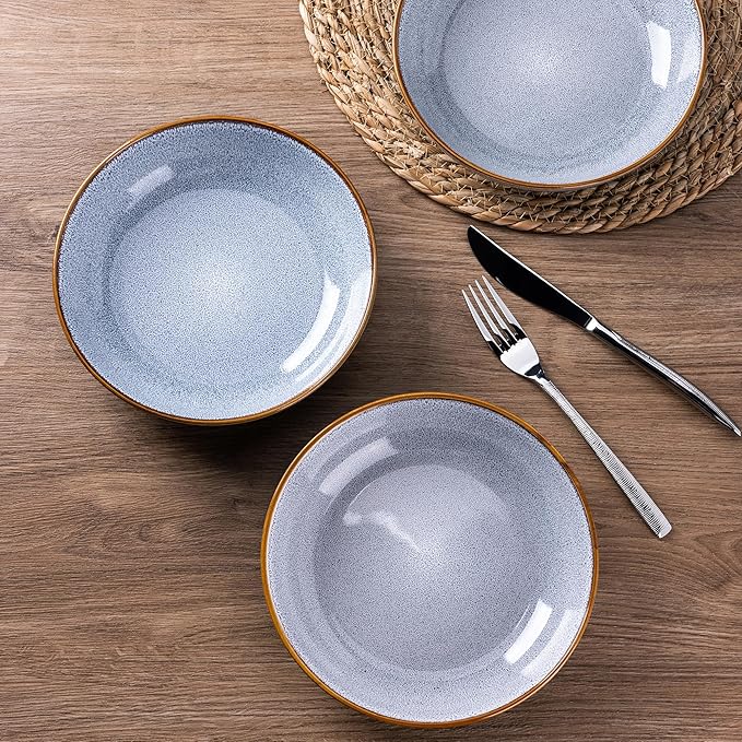 AmorArc 8.5'' Large Ceramic Pasta Bowls Set, 36oz Stoneware Bowls Set of 4 for Kitchen, Reavtive Glaze Bowls-Microwave, Dishwasher Safe for Pasta,Salad,Oatmeal -Blue