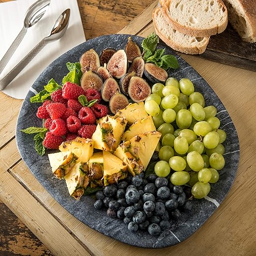 Carlisle FoodService Products Ridge Resuable Plastic Platter Oblong Platter for Home and Restaurant, Melamine, 13 Inches, Soapstone, (Pack of 6)