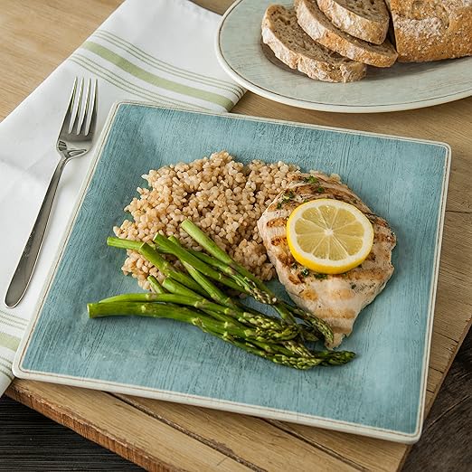 Carlisle FoodService Products Grove Reusable Plastic Plate Square Plate with Rim for Home and Restaurant, Melamine, 10.5 Inches, Aqua, (Pack of 12)