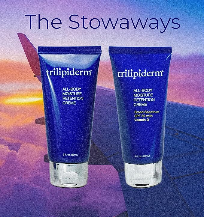 Trilipiderm Travel Size Moisturizer Sunscreen 3oz – The Stowaways Overnight, Travel Size, Getaway – Hydration for Body and Face 1 x SPF 30 Sunblock and 1 x All-Body Moisturizer-BrightBean Baby